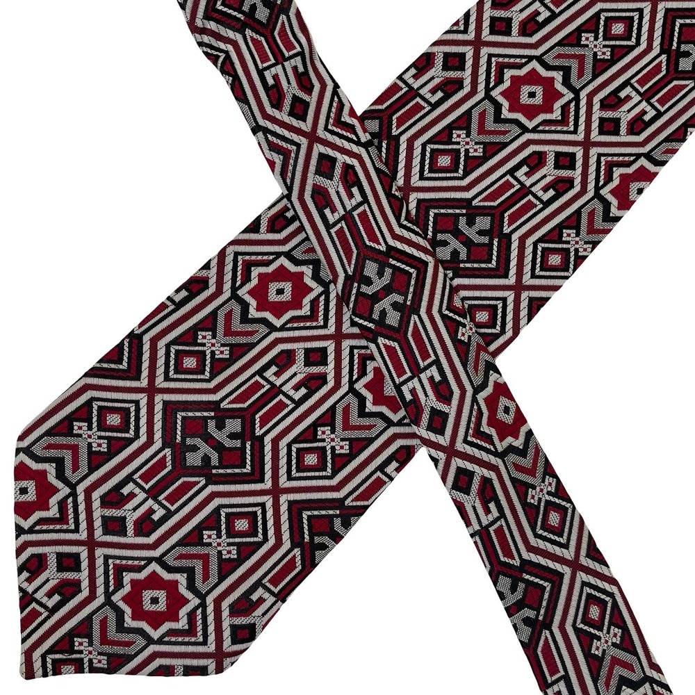 Vintage Prince Consort Necktie Tie Mens Red Black White Geometric 70s Retro